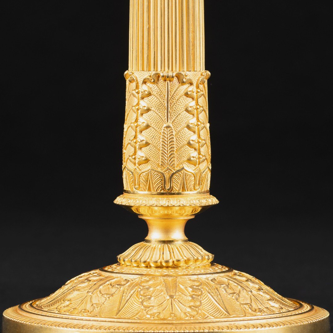 Signed Galle - Superior Rare Pair Of Empire Candlesticks-photo-2