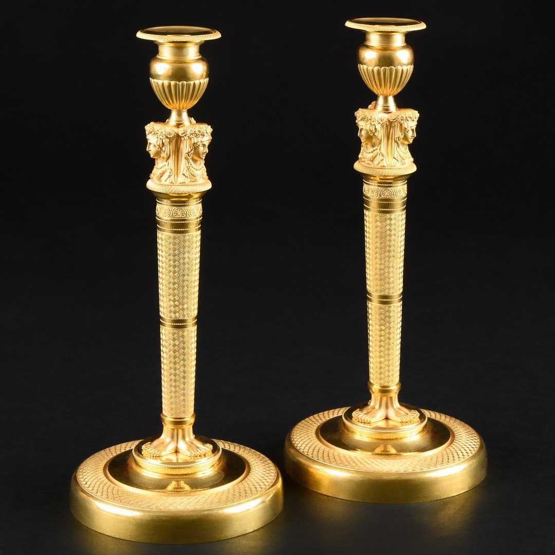 Claude Galle - Exceptionally Large Pair Of Empire Candlesticks  - High  35 Cm-photo-2