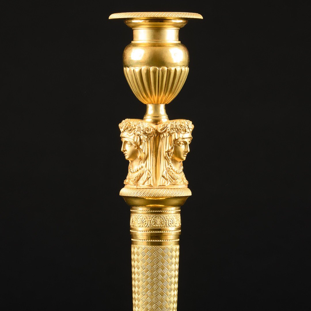 Claude Galle - Exceptionally Large Pair Of Empire Candlesticks  - High  35 Cm-photo-3