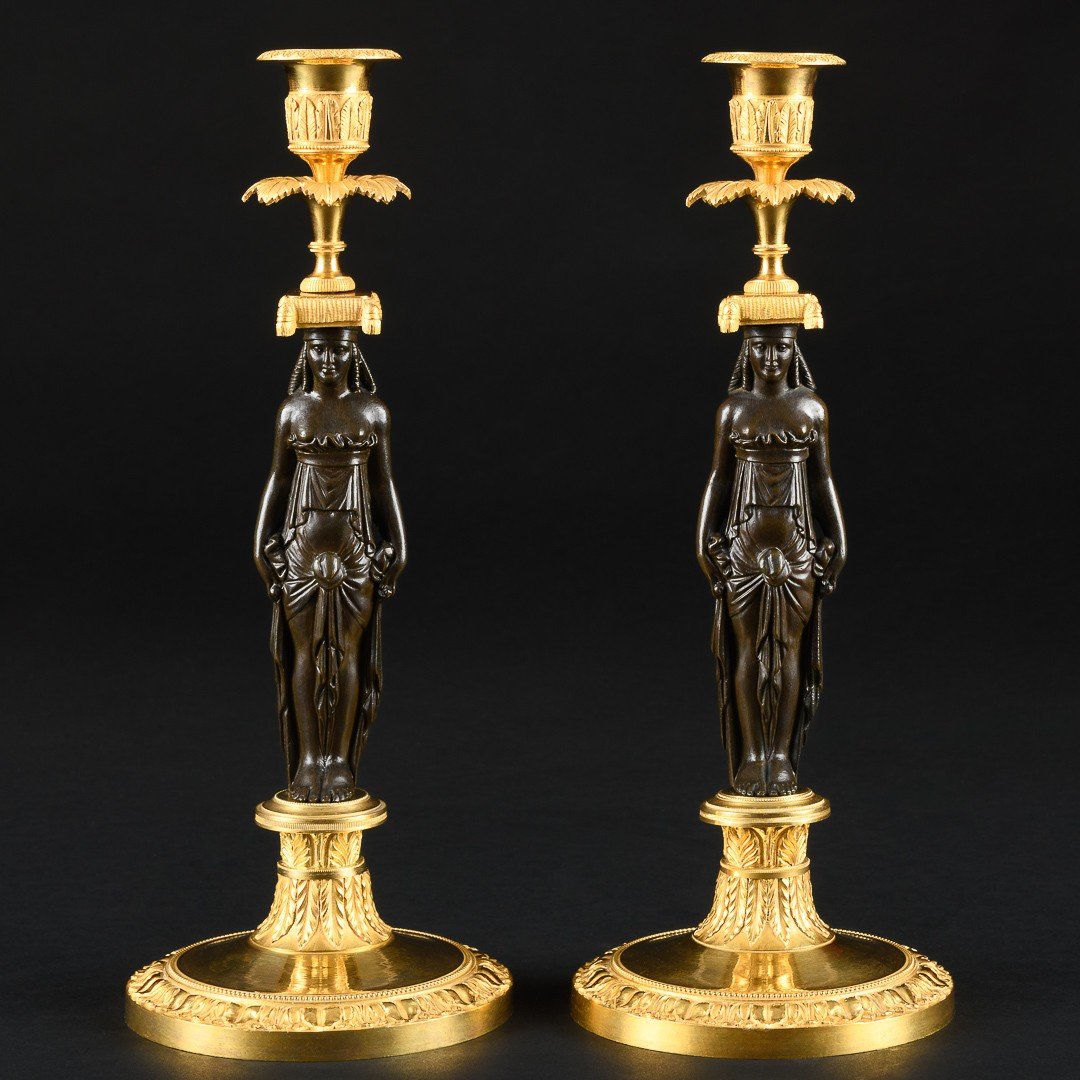 Important Pair Of Directory Period Candlesticks “ Retour D’egypte ” - Circa 1795-1799 