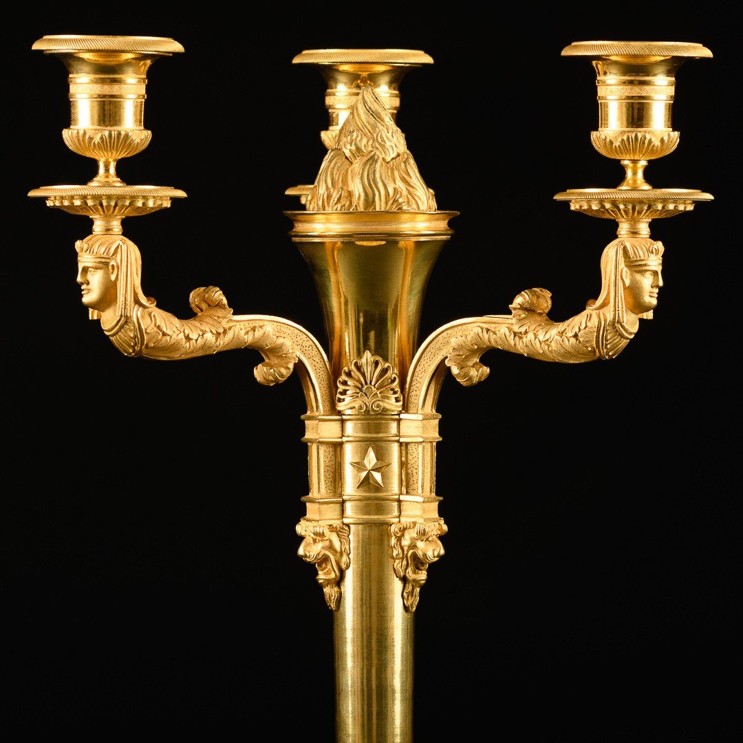 Claude Galle - Stunning Rare Pair Of Empire Candelabra “ Retour D’egypte ” - Circa 1805-photo-4