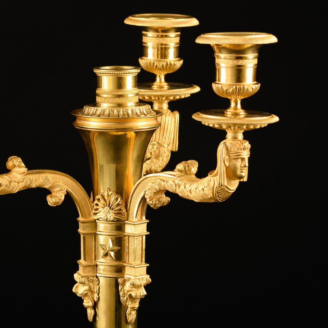 Claude Galle - Stunning Rare Pair Of Empire Candelabra “ Retour D’egypte ” - Circa 1805-photo-2
