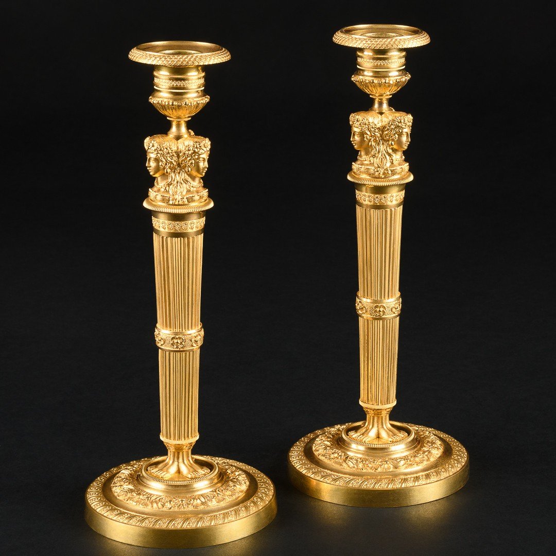 Claude Galle - Exquisite Pair Of Empire Candlesticks With Female Busts - Circa 1810-photo-3