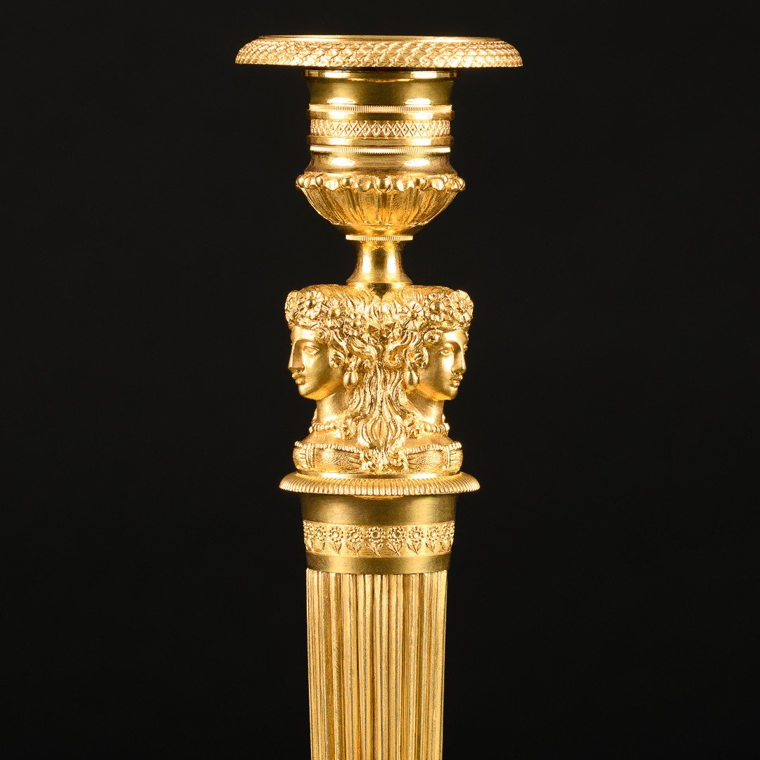 Claude Galle - Exquisite Pair Of Empire Candlesticks With Female Busts - Circa 1810-photo-4