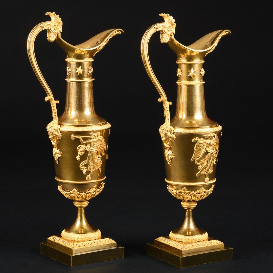 Claude Galle - Remarkable Pair Of Gilt Bronze Empire Ewers - Circa 1805-photo-2