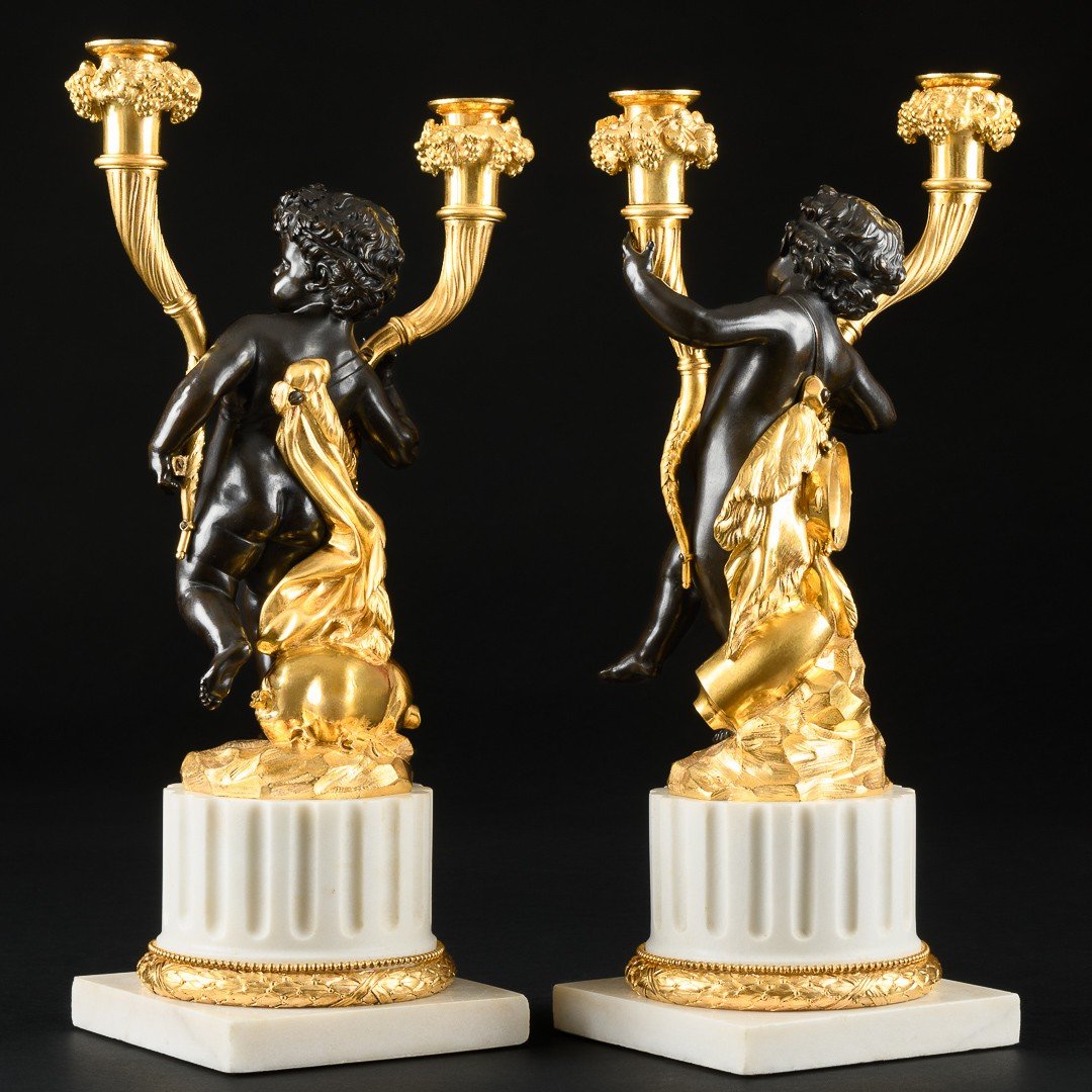 Exceptionnelle Paire De Candélabres XVIIIe Siècle D’époque Louis XVI Avec Putti-photo-4