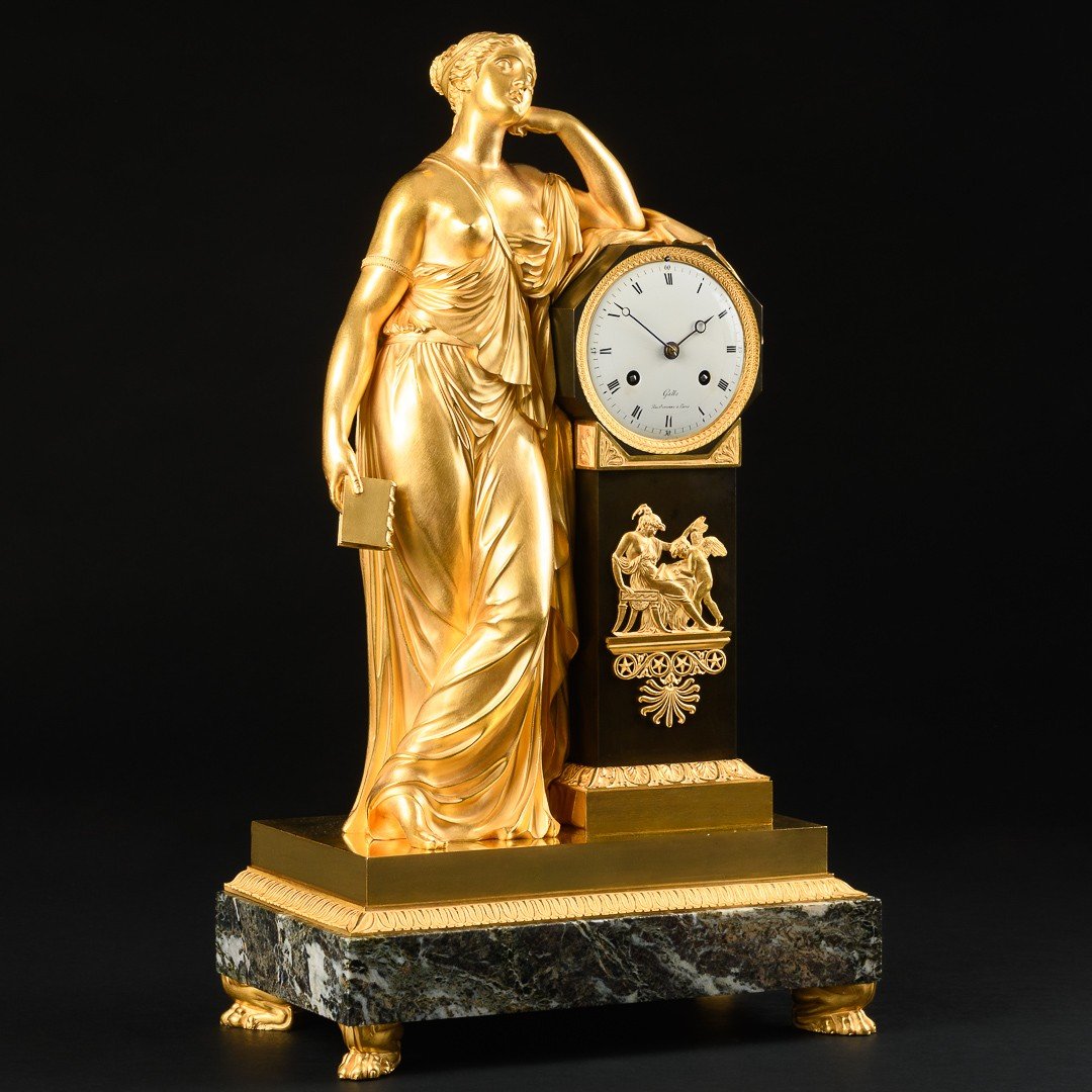 Signed Claude Galle - Important Early Empire Period Clock “ Allegory Of Meditation ”-photo-3