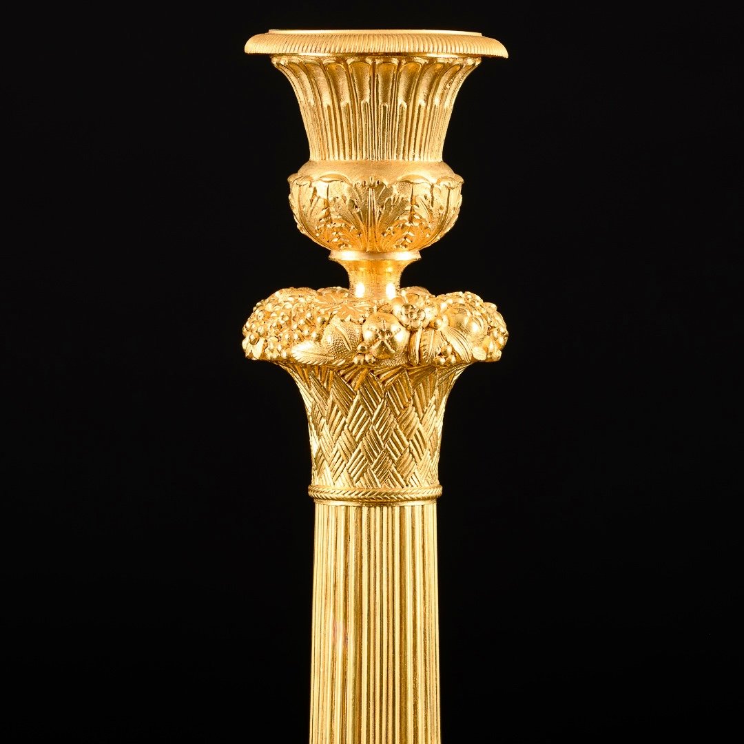 Signés Galle - Supérieure Paire De Bougeoirs Empire - Hauteur 29,5 cm-photo-2