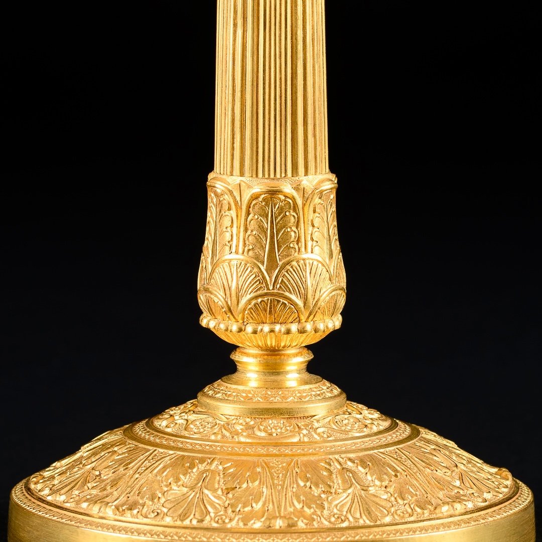 Signés Galle - Supérieure Paire De Bougeoirs Empire - Hauteur 29,5 cm-photo-3