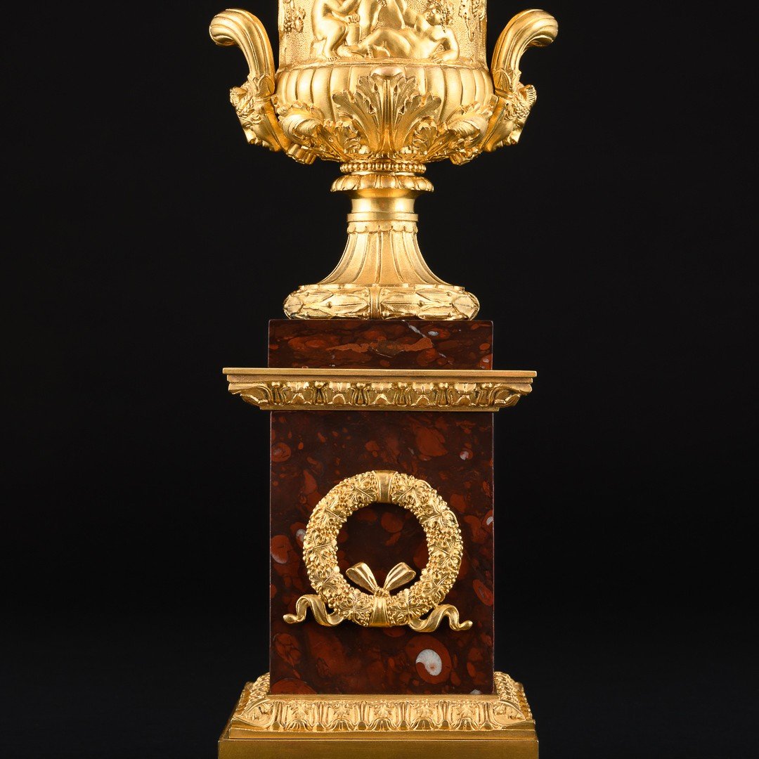 Exceptional Large Pair Of Empire Medici Vases With Bacchanal Scenes-photo-4