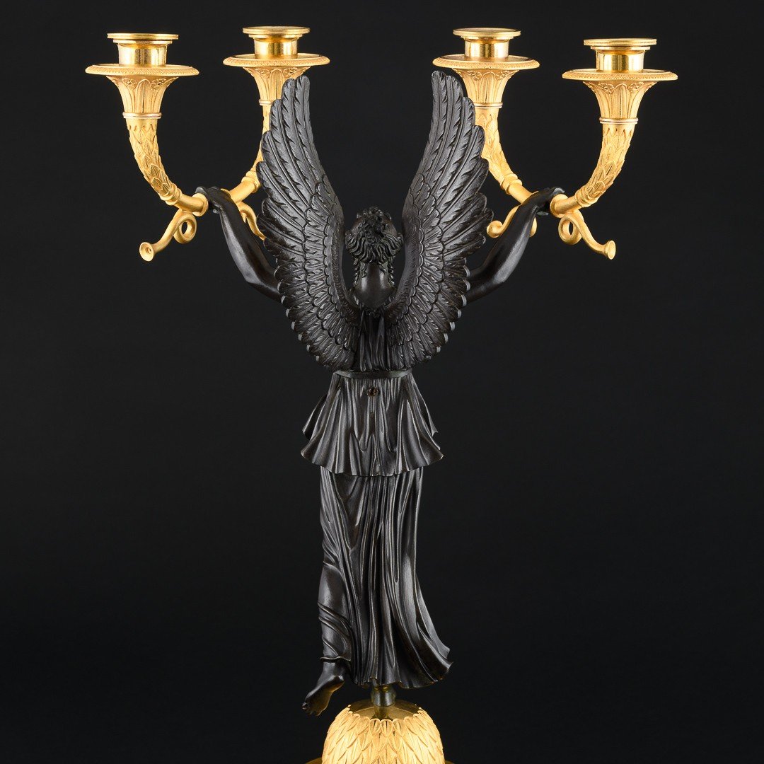 Signée Claude François Rabiat - Magnifique Paire De Candélabres D’époque Empire Avec Victoires -photo-5