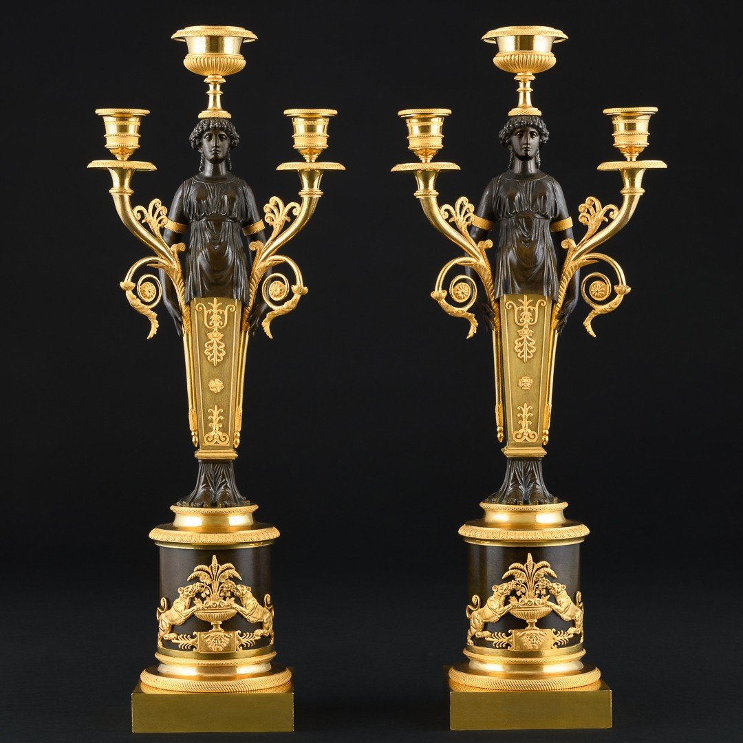 Rare Pair Of Early Empire Period Candelabra With Caryatids - Circa 1805-photo-4