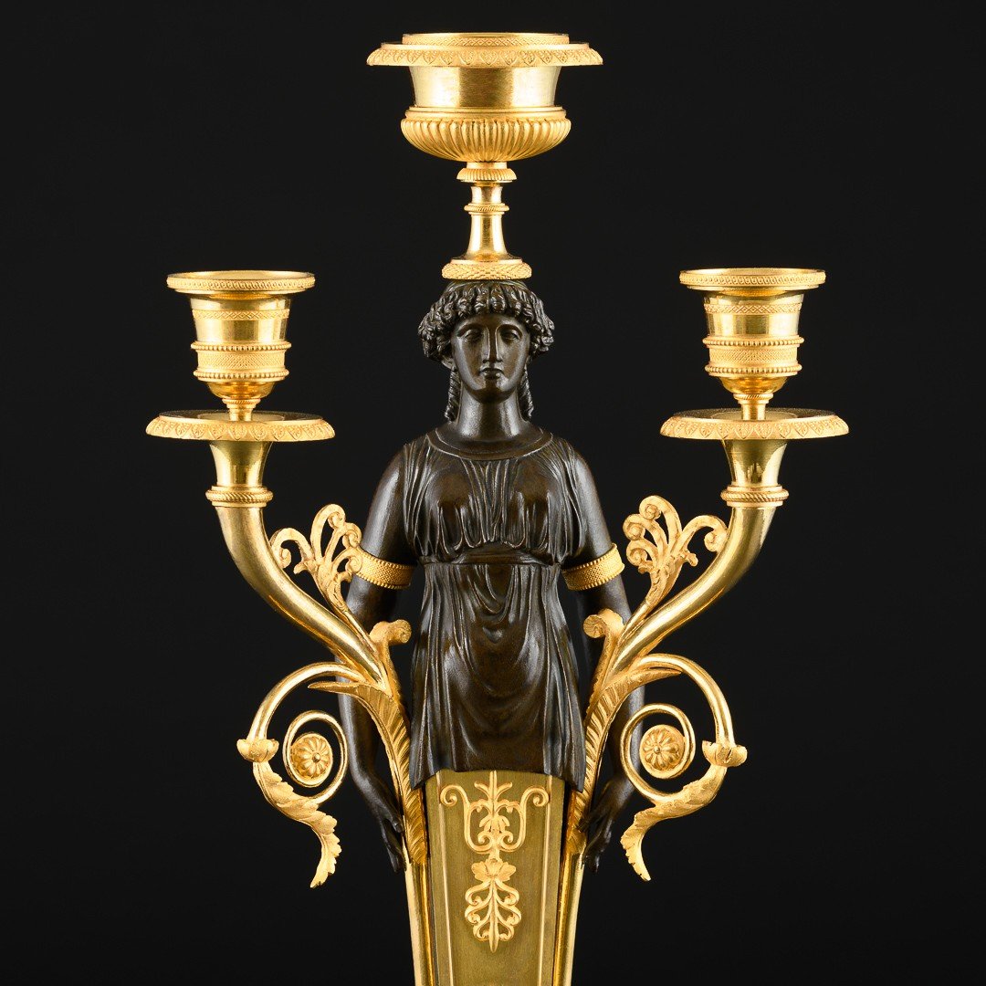 Rare Pair Of Early Empire Period Candelabra With Caryatids - Circa 1805-photo-1
