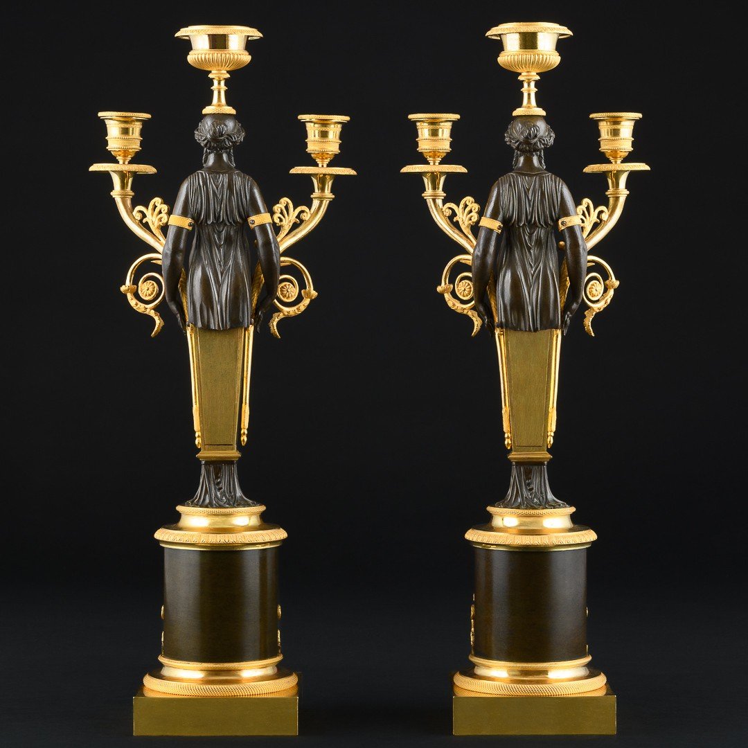 Rare Pair Of Early Empire Period Candelabra With Caryatids - Circa 1805-photo-3