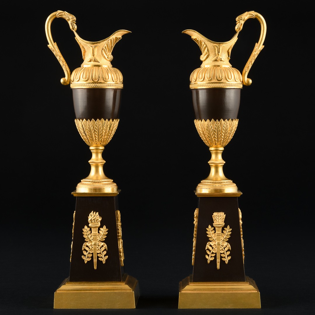 Rare Pair Of Empire Candlesticks In The Shape Of Ewers - Circa 1810