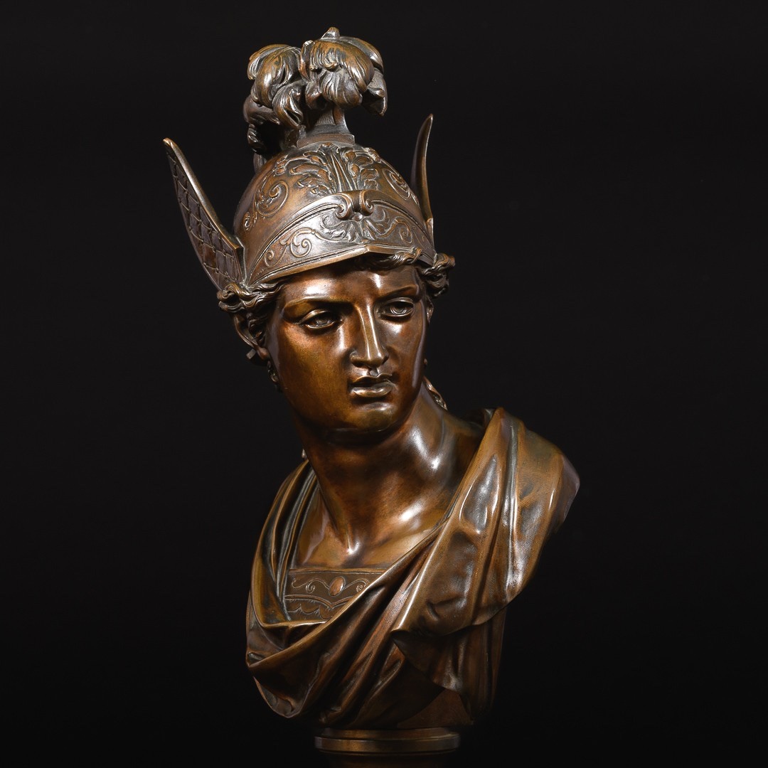 Mythological Pair Of Patinated Bronze Busts “ Mars And Mercury ”-photo-4