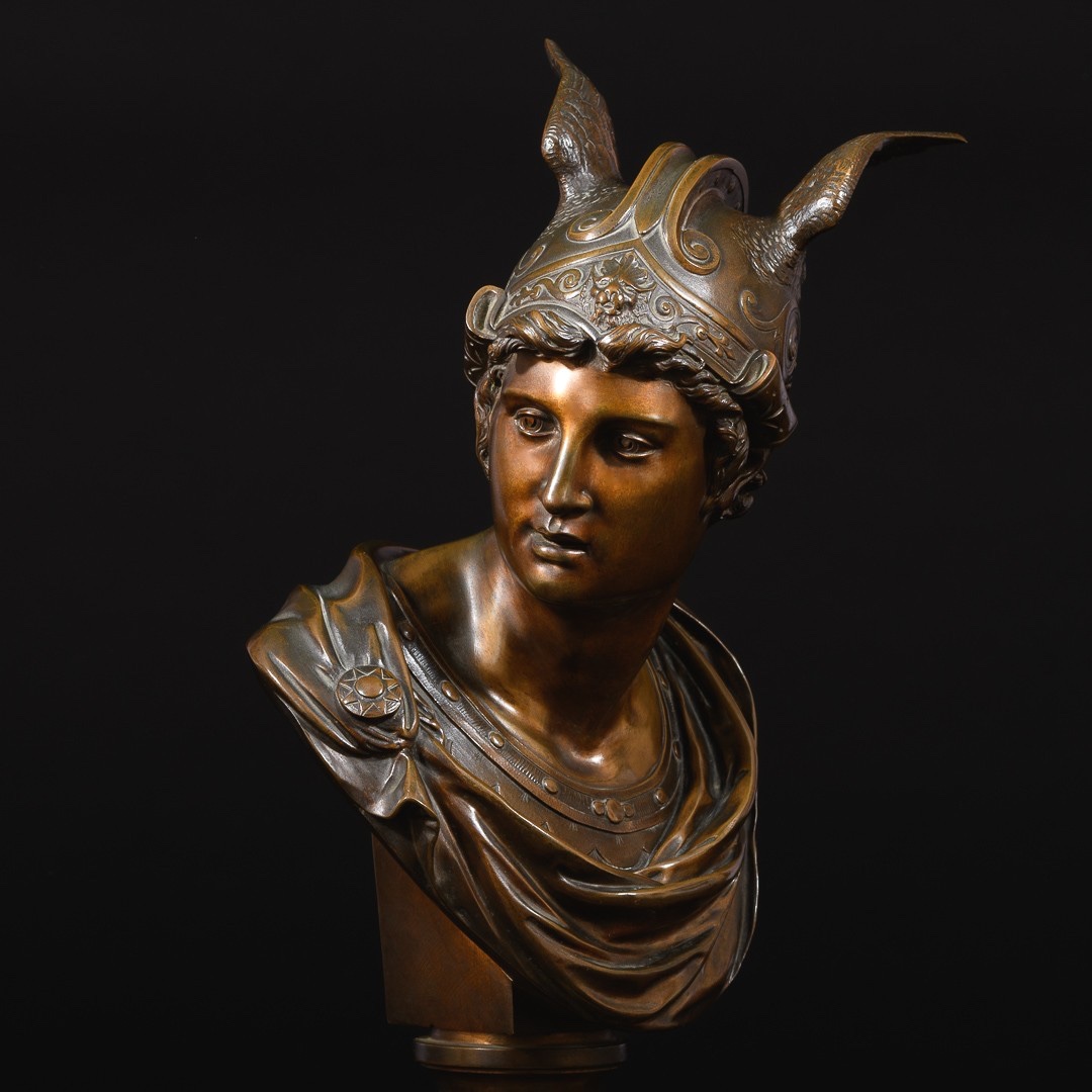 Mythological Pair Of Patinated Bronze Busts “ Mars And Mercury ”-photo-1