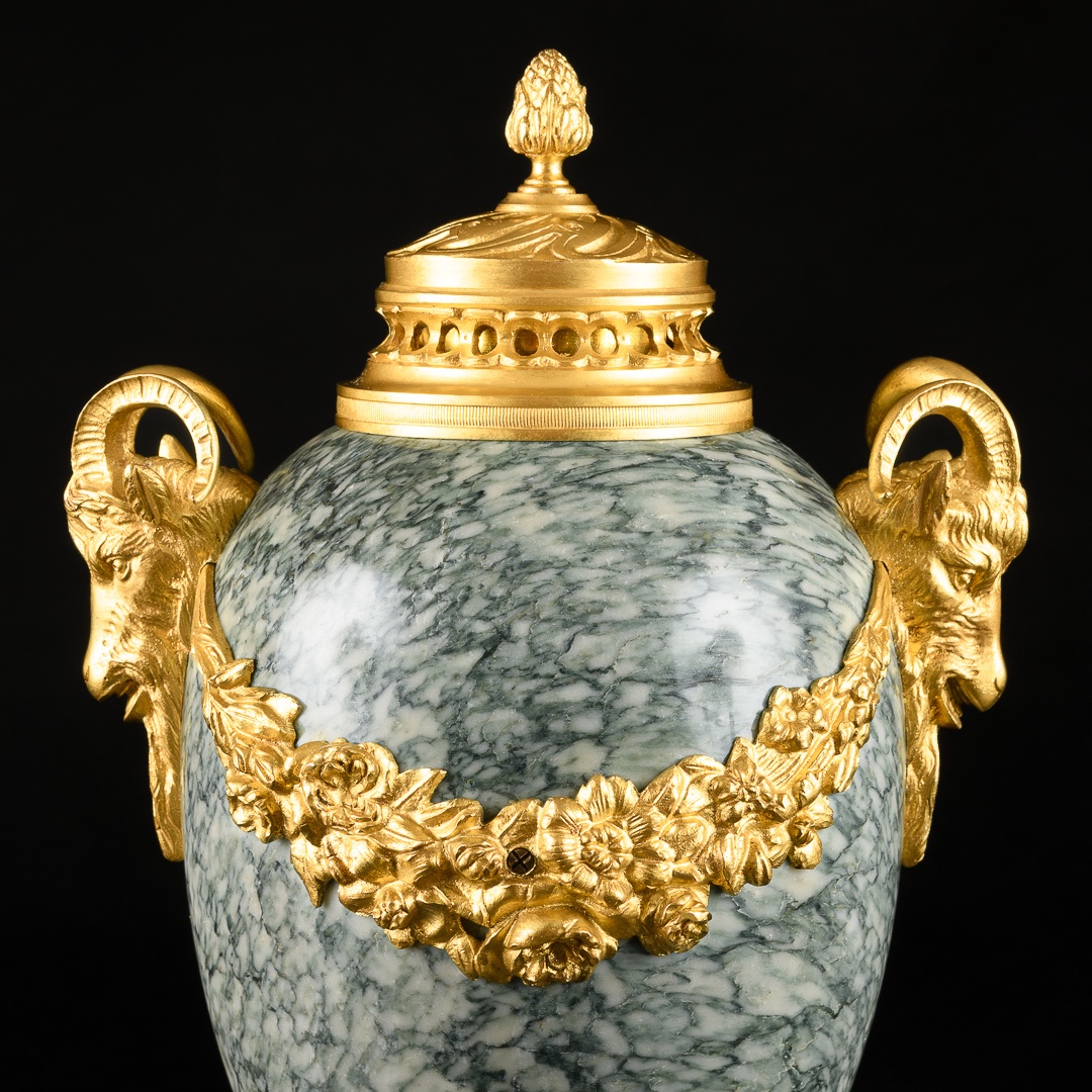 Large Pair Of Louis XVI Style Marble And Gilt Bronze Cassolettes-photo-2
