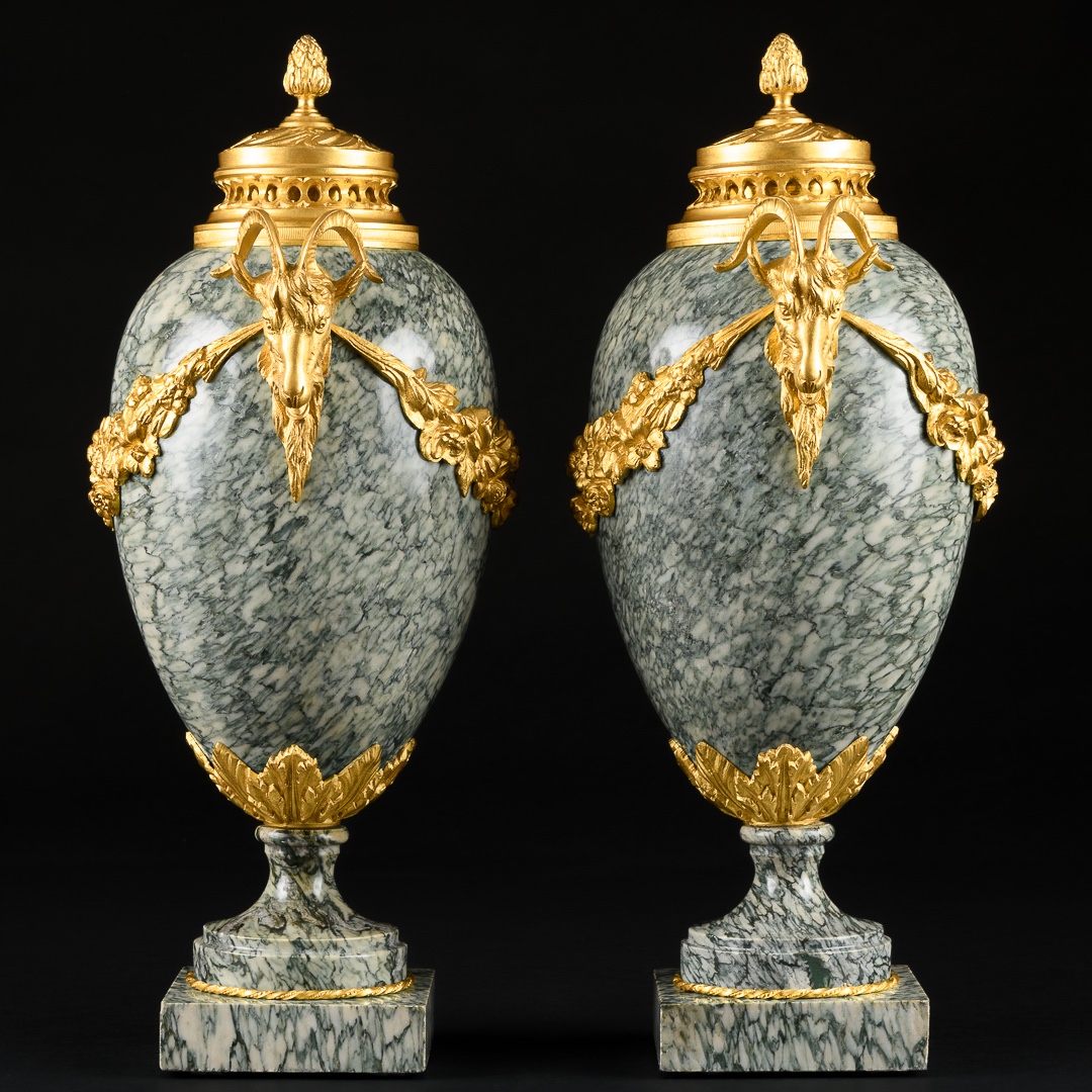 Large Pair Of Louis XVI Style Marble And Gilt Bronze Cassolettes-photo-3