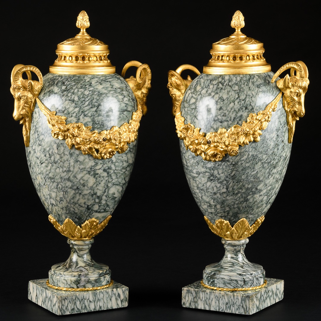 Large Pair Of Louis XVI Style Marble And Gilt Bronze Cassolettes-photo-2