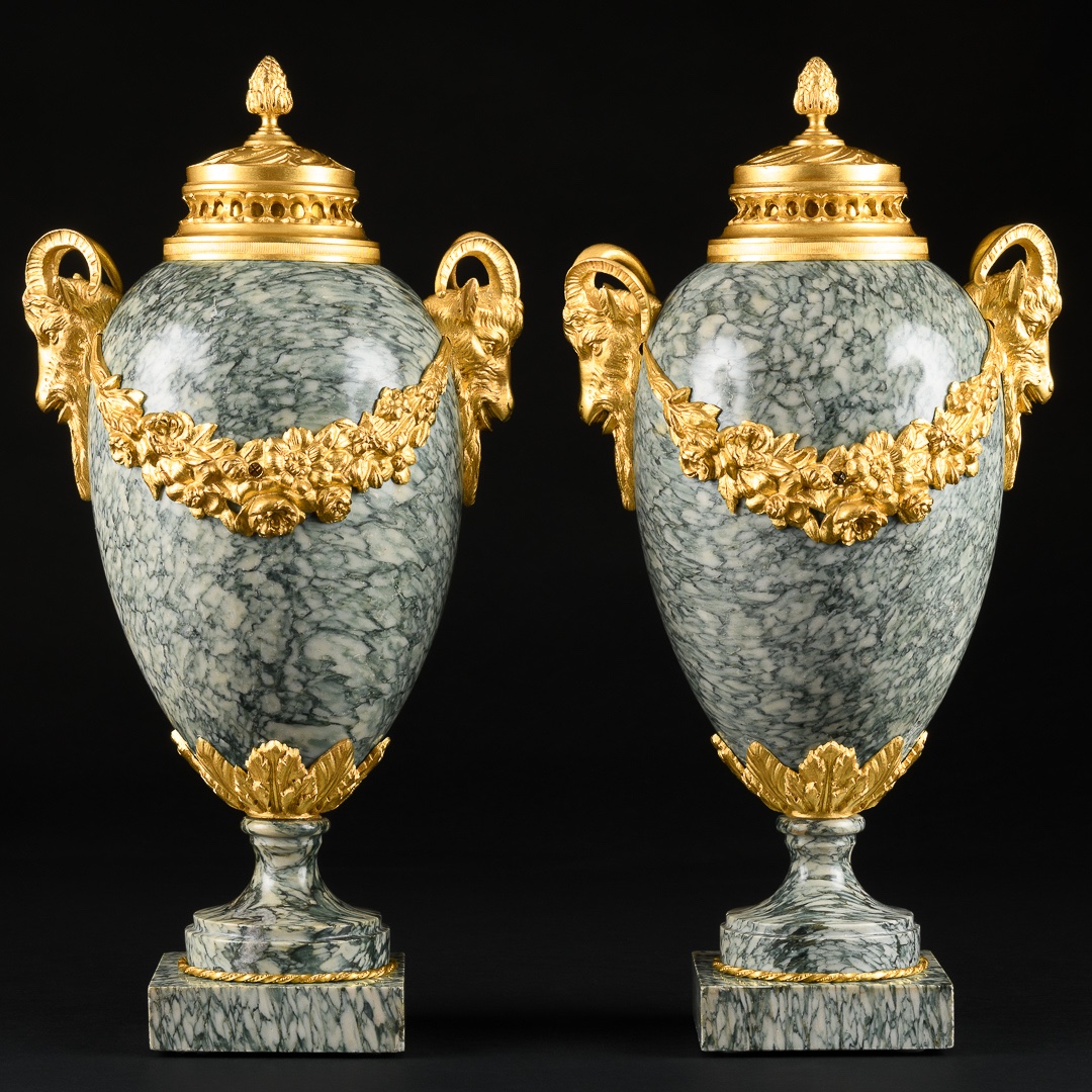 Large Pair Of Louis XVI Style Marble And Gilt Bronze Cassolettes