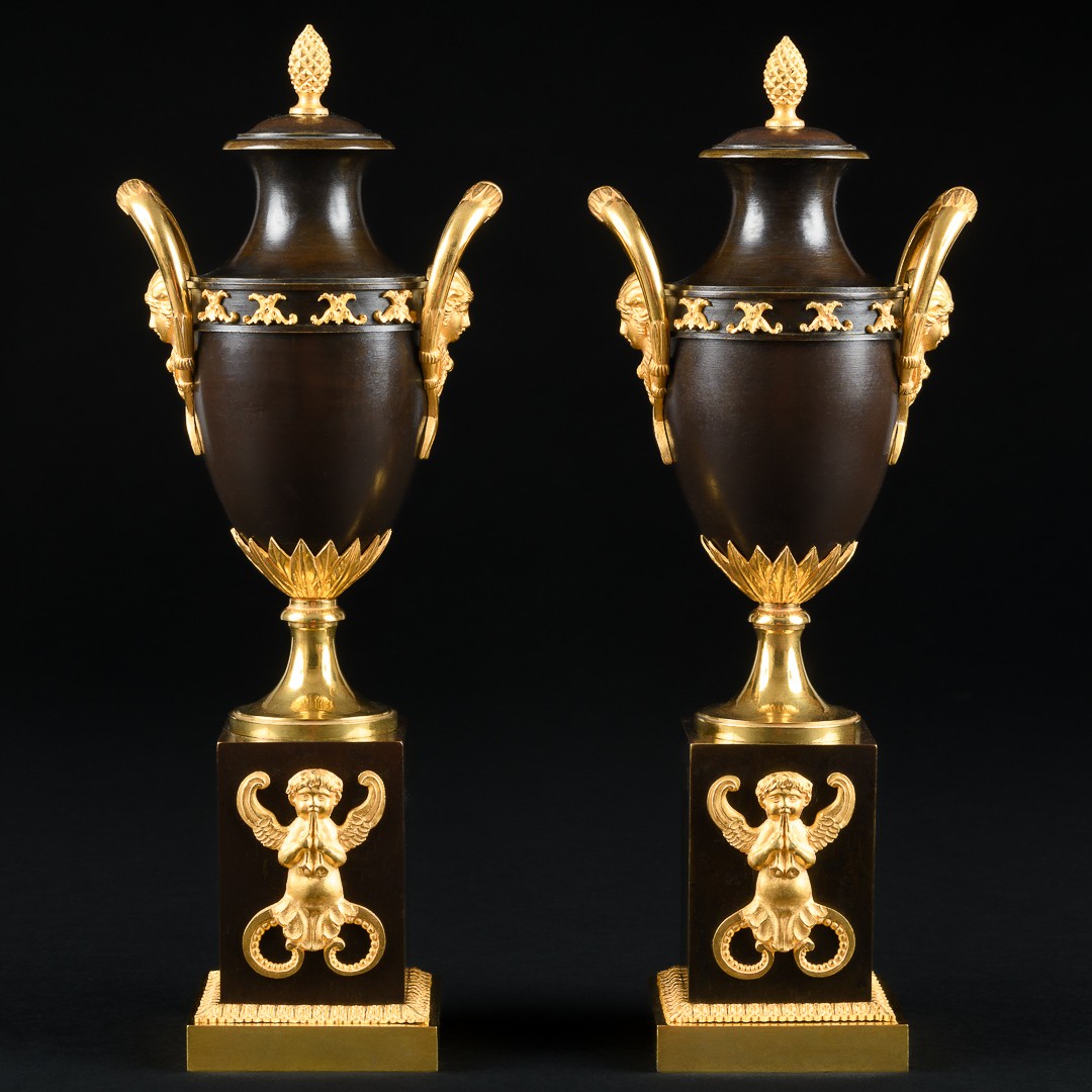 Rare Pair Of Consulat Period (1799-1804) Cassolettes / Candleholders For Double Use