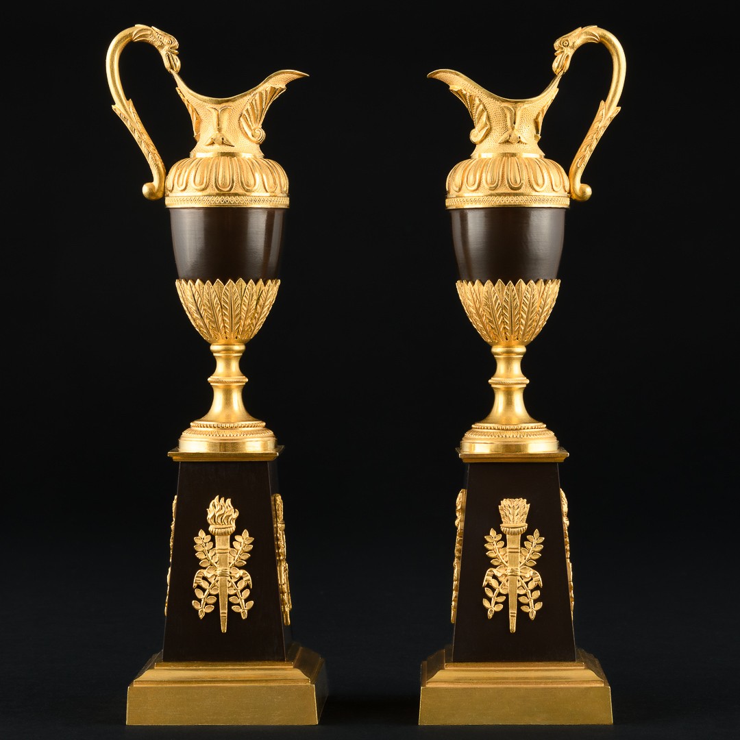 Rare Pair Of Empire Candlesticks In The Shape Of Ewers - Circa 1810