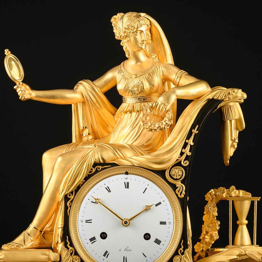 Rare Empire Mantel Clock “ Allegory Of Wisdom ” With Prudentia - Circa 1810-photo-2