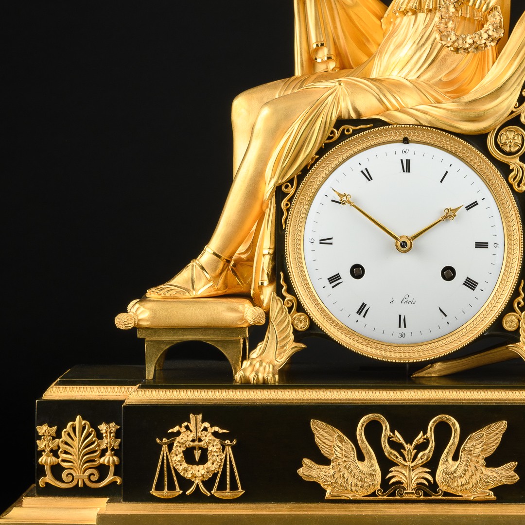Rare Empire Mantel Clock “ Allegory Of Wisdom ” With Prudentia - Circa 1810-photo-3