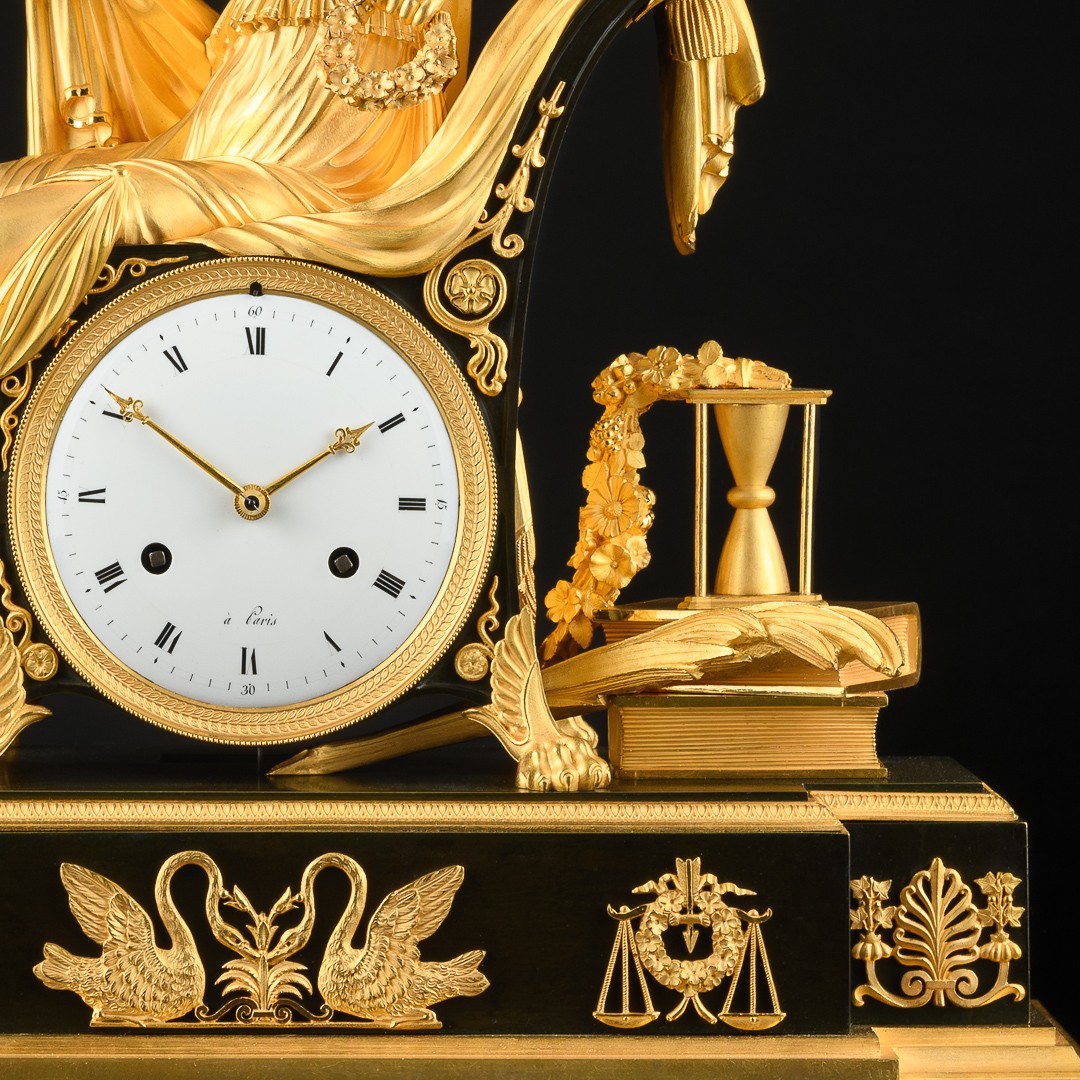 Rare Empire Mantel Clock “ Allegory Of Wisdom ” With Prudentia - Circa 1810-photo-4