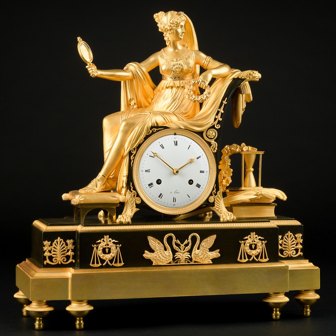 Pendule Empire exceptionnelle « Allégorie de la sagesse » avec Prudentia -photo-1