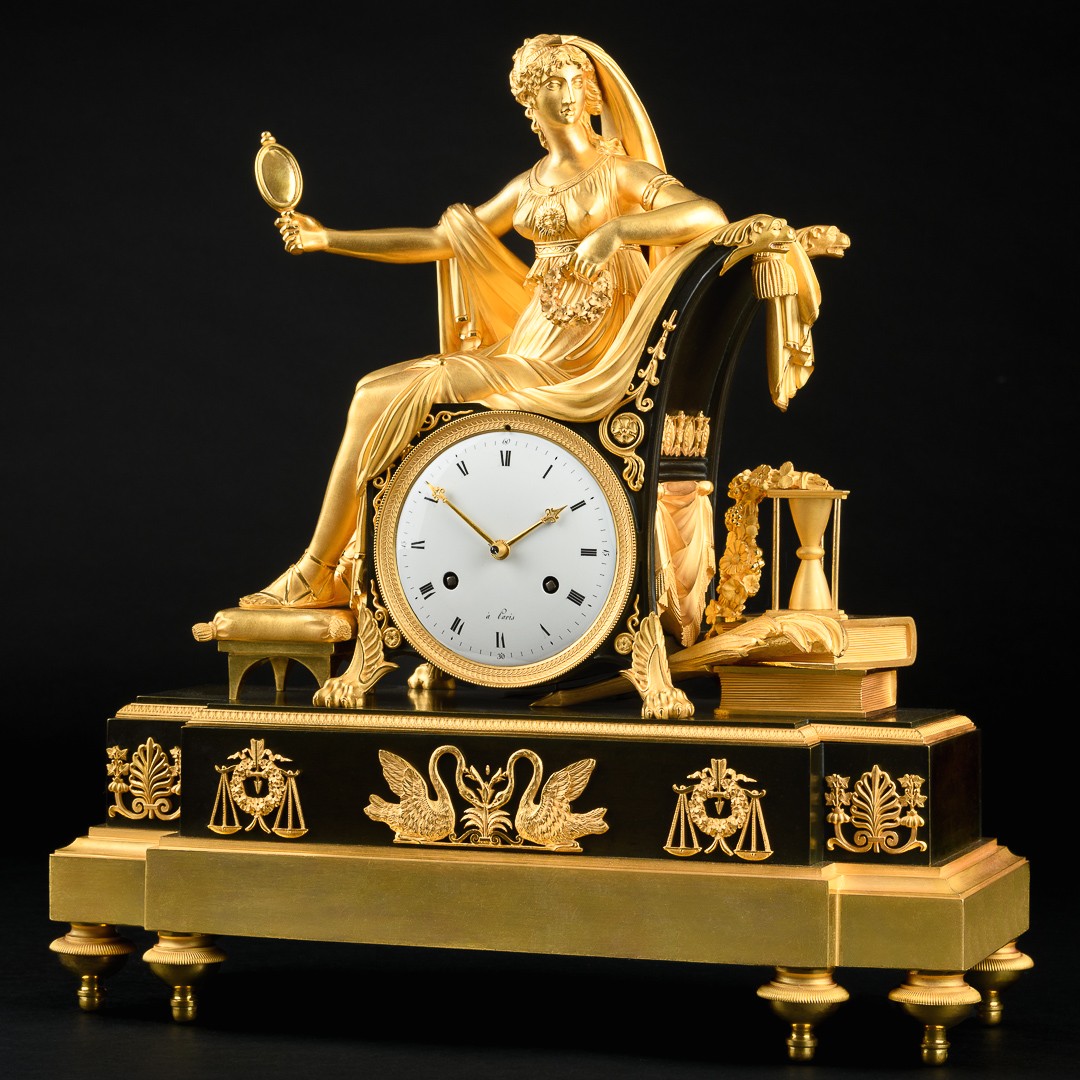 Rare Empire Mantel Clock “ Allegory Of Wisdom ” With Prudentia - Circa 1810-photo-1