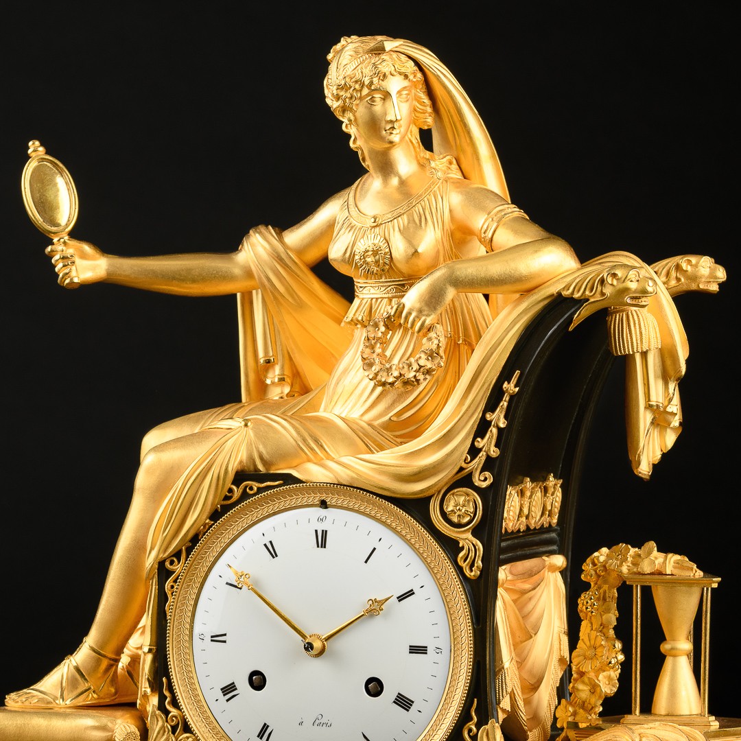 Rare Empire Mantel Clock “ Allegory Of Wisdom ” With Prudentia - Circa 1810-photo-2