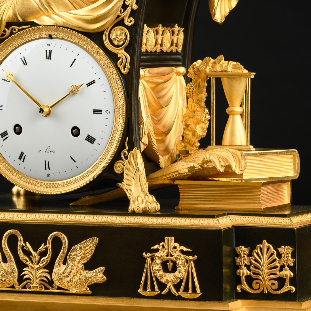 Rare Empire Mantel Clock “ Allegory Of Wisdom ” With Prudentia - Circa 1810-photo-4