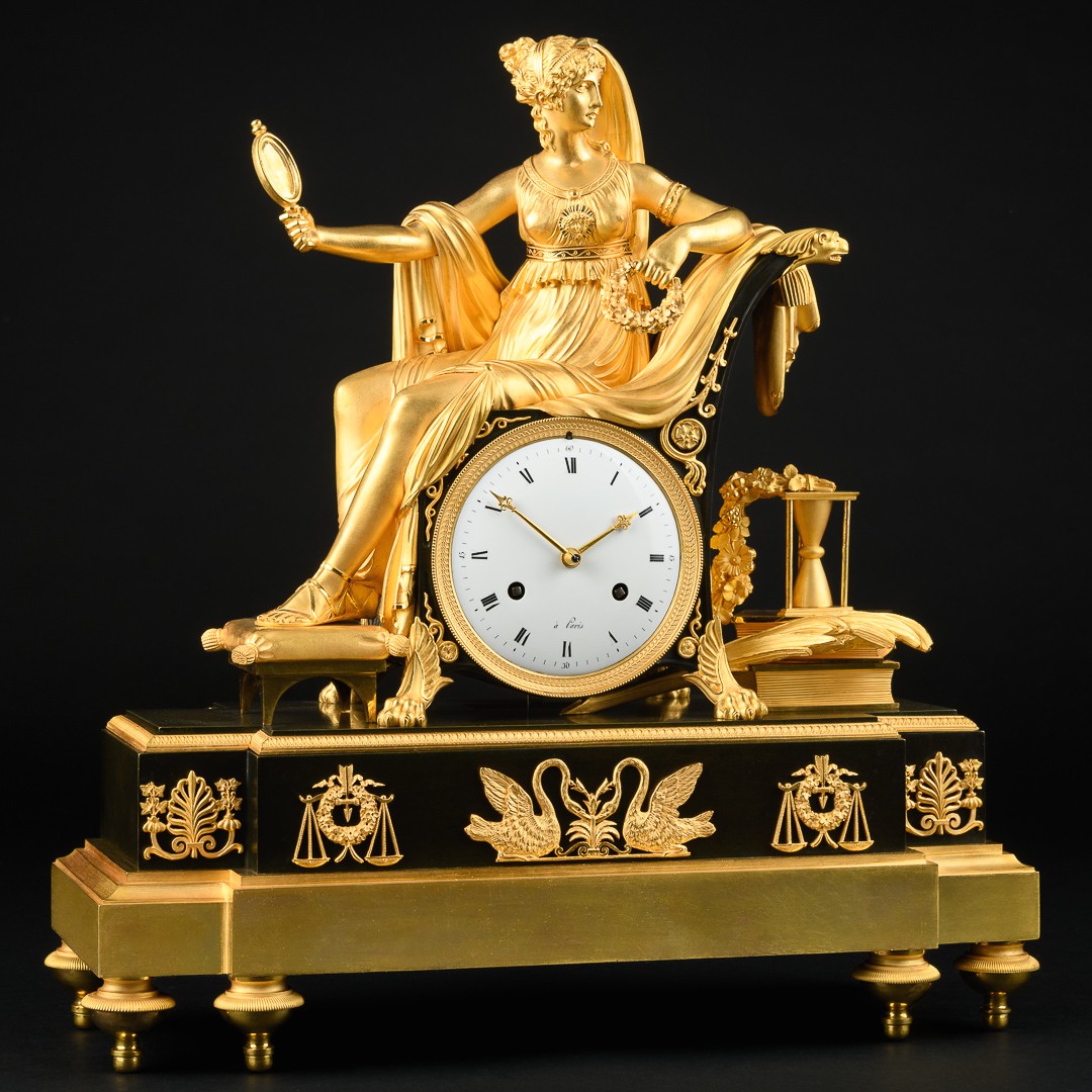 Rare Empire Mantel Clock “ Allegory Of Wisdom ” With Prudentia - Circa 1810-photo-5