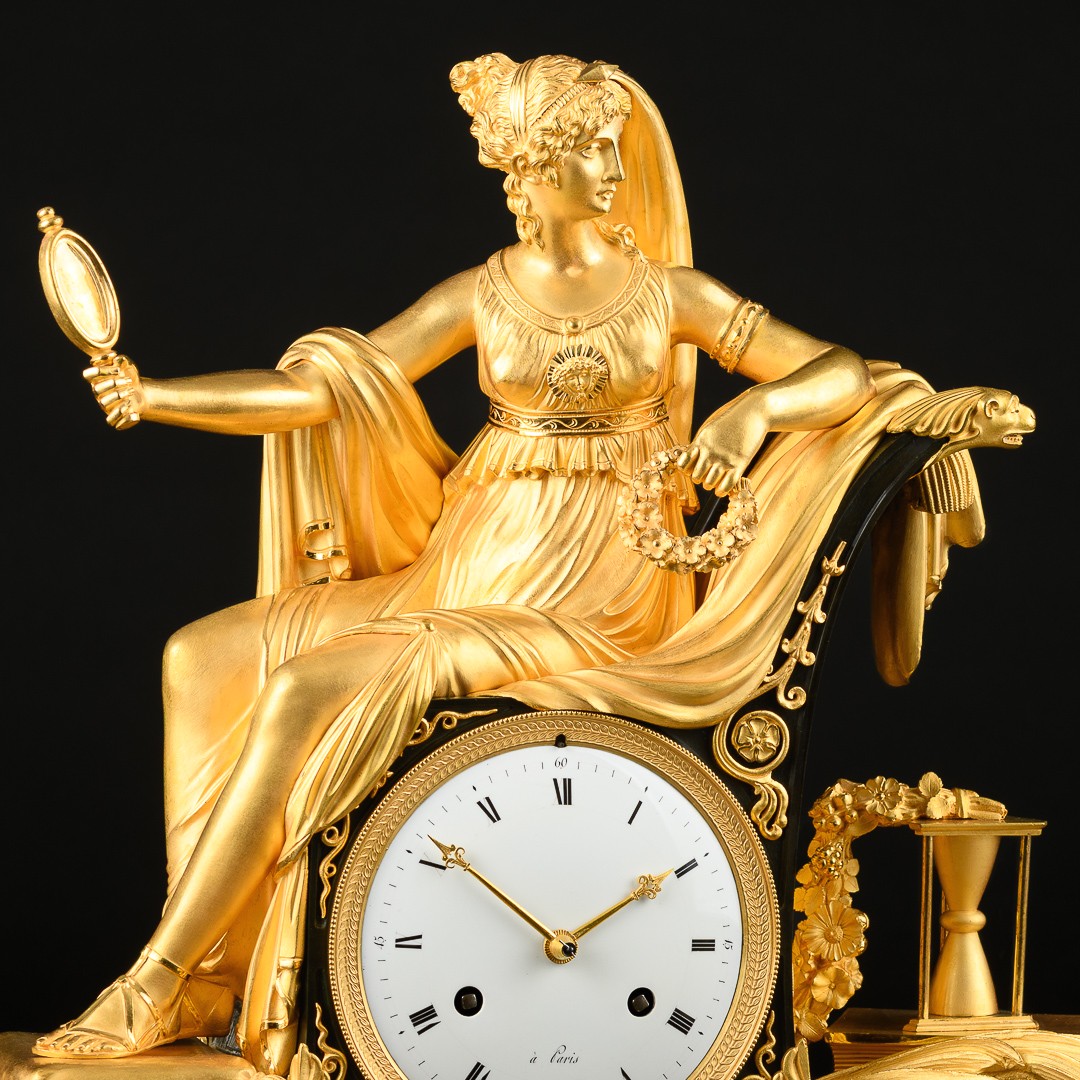 Rare Empire Mantel Clock “ Allegory Of Wisdom ” With Prudentia - Circa 1810-photo-6