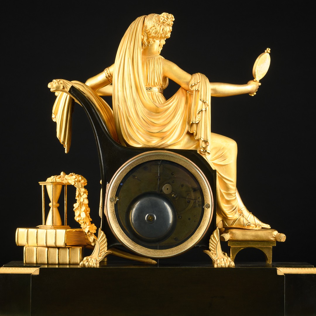 Rare Empire Mantel Clock “ Allegory Of Wisdom ” With Prudentia - Circa 1810-photo-7
