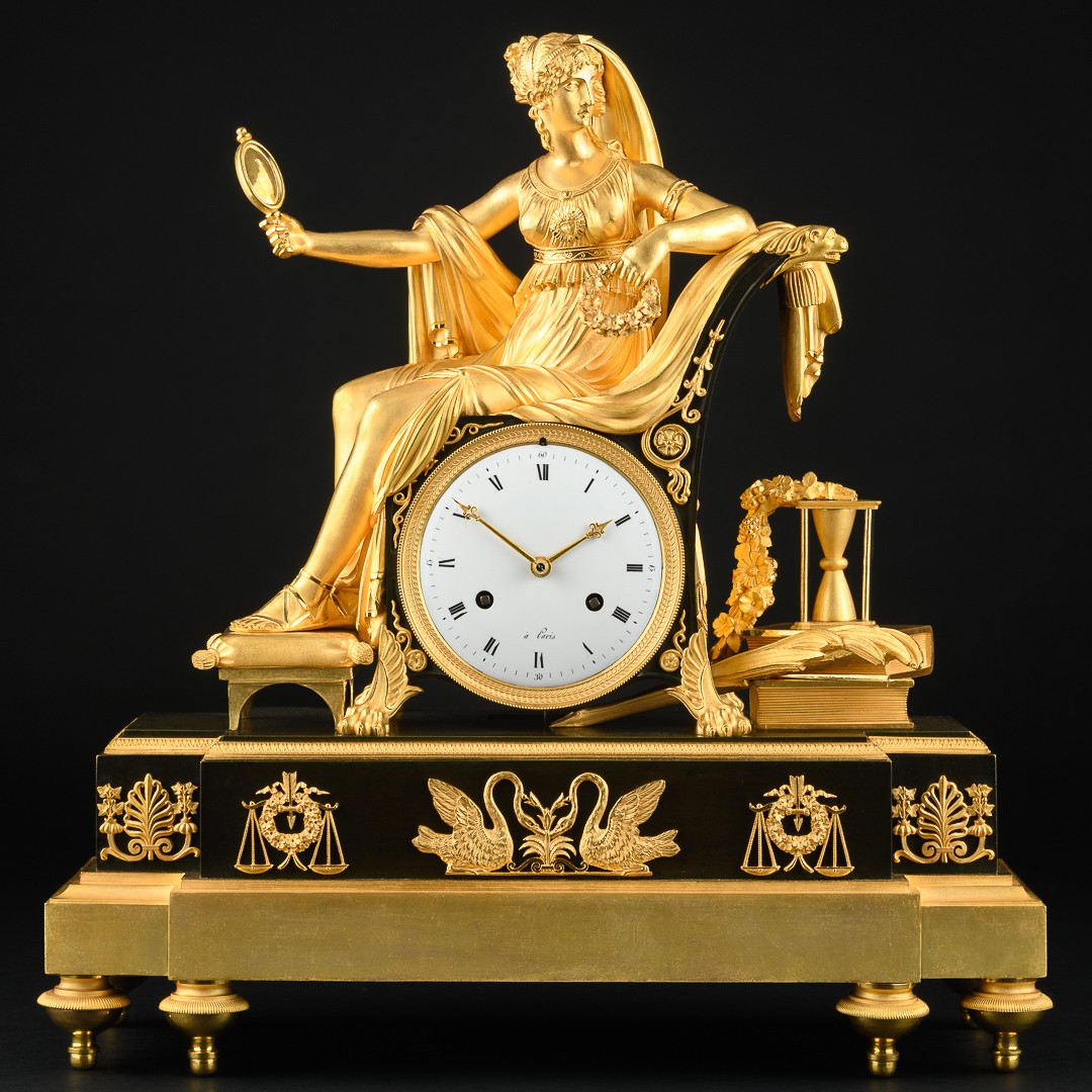 Rare Empire Mantel Clock “ Allegory Of Wisdom ” With Prudentia - Circa 1810