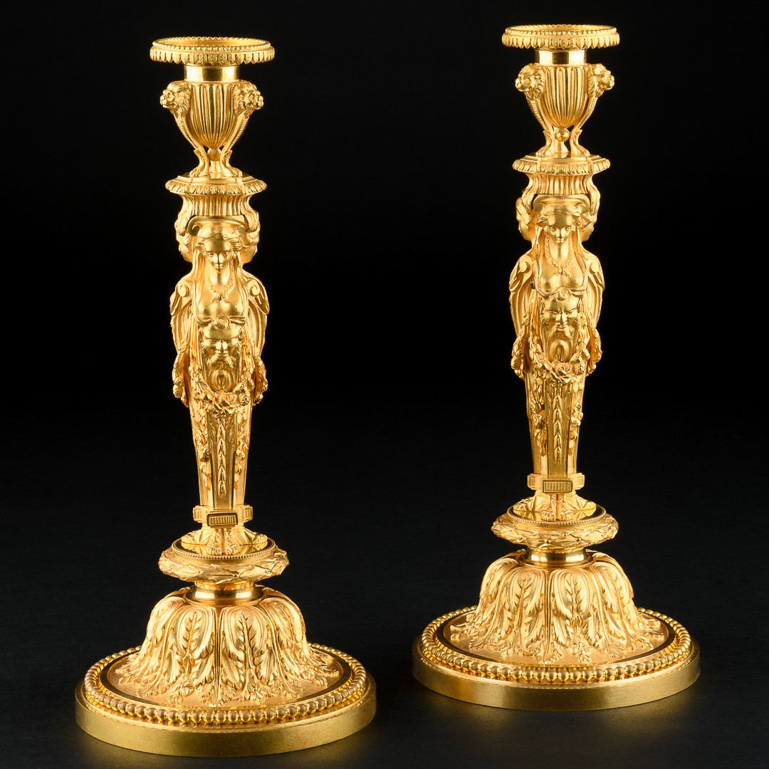 Jean - Démosthène Dugourc & François Rémond - Grand Paire de bougeoirs de style Louis XVI -photo-3