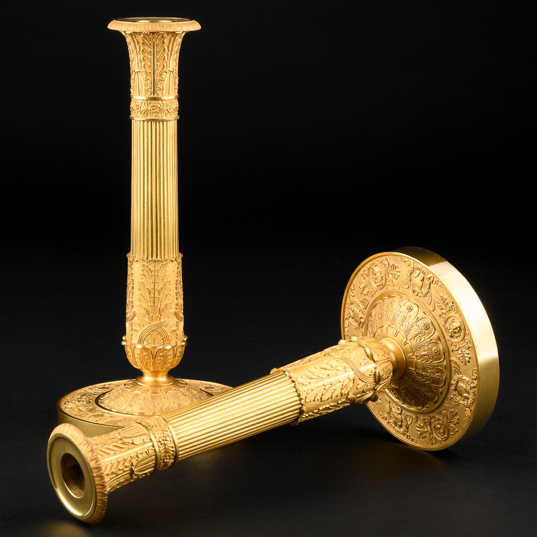 Grand paire de bougeoirs Empire avec masques de gorgon - Vers 1810-photo-2