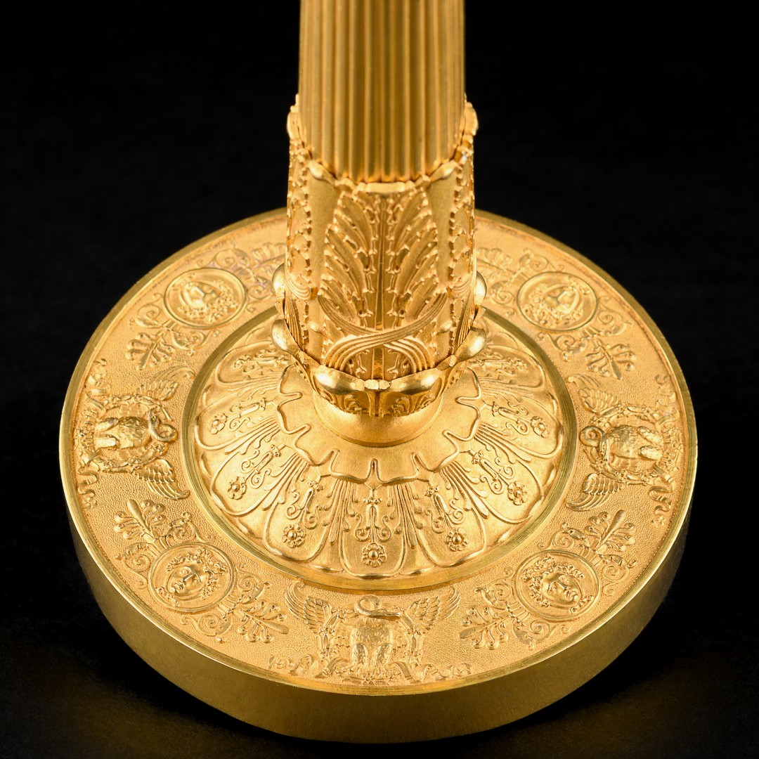 Large Pair Of French Empire Candlesticks With Gorgon Masks - Circa 1810-photo-3