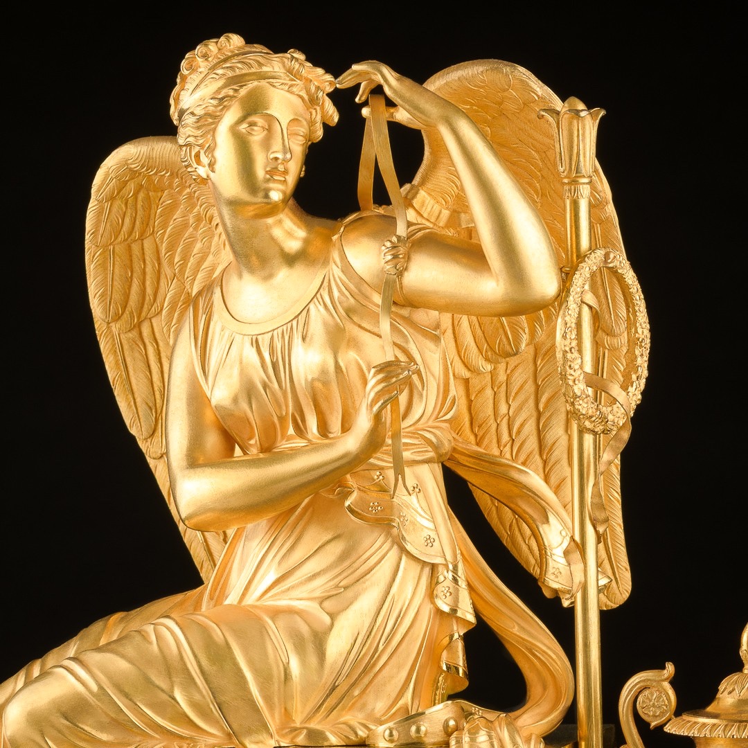 Signed Thomire - Mythological Empire Mantel Clock “ Iris Attaching Her Wings ”-photo-4