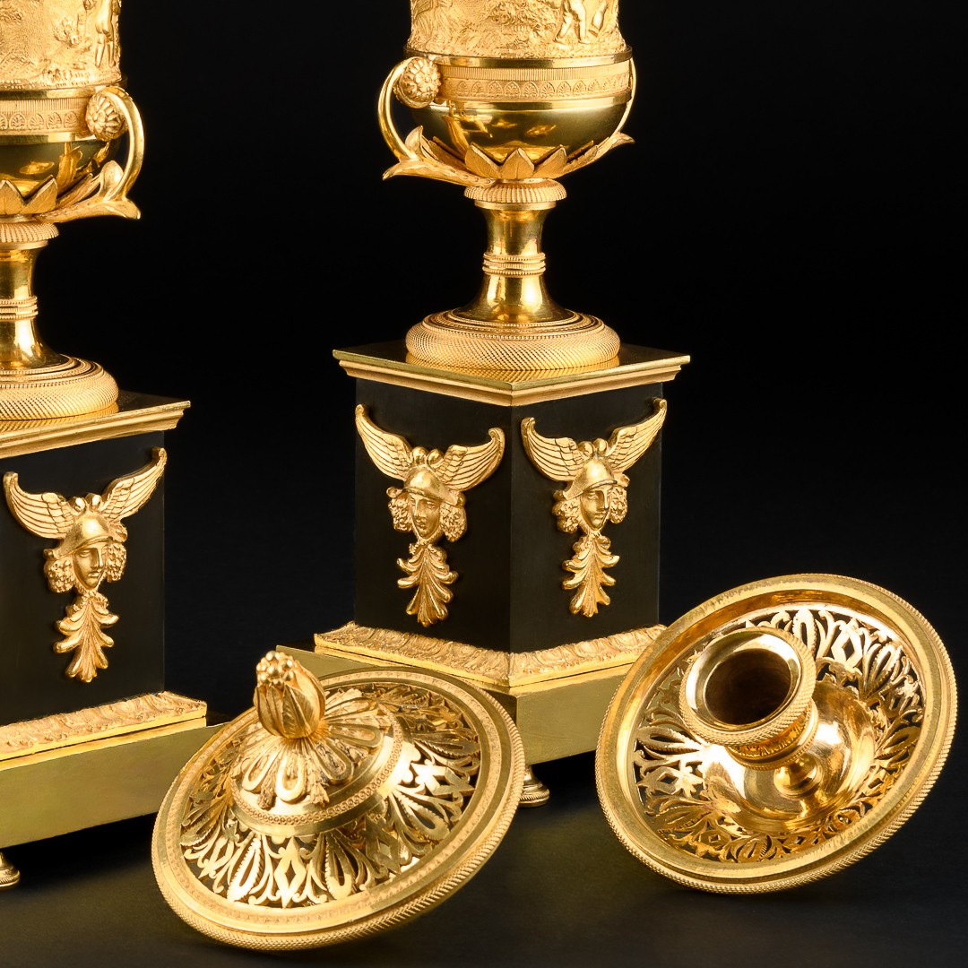 Rare Pair Of 18th Century Directory Period Cassolettes / Candleholders For Double Use -photo-3