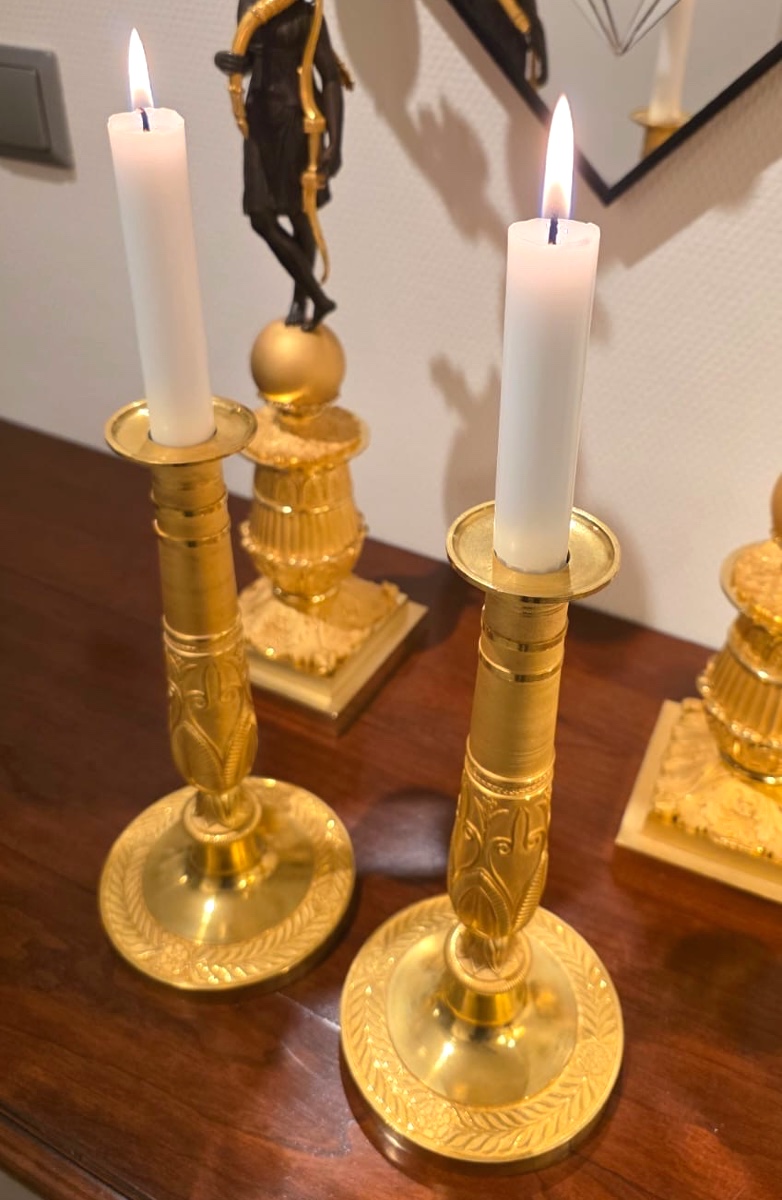 Louis - Isidore Choiselat - Grande Paire De Bougeoirs Empire - Vers 1810 -photo-3