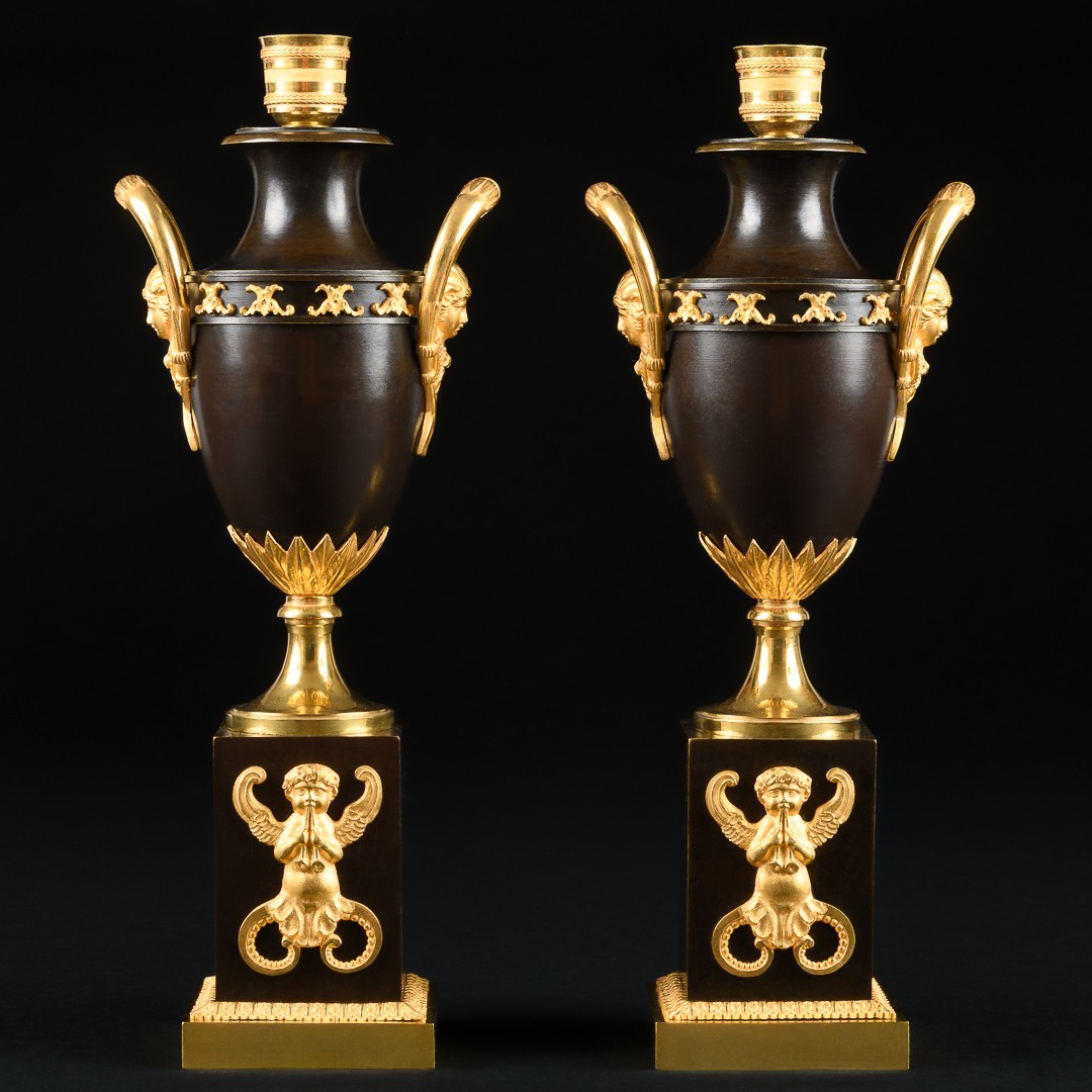 Rare Paire de cassolettes / bougeoirs à double usage d’époque Consulat (1799-1804)-photo-1