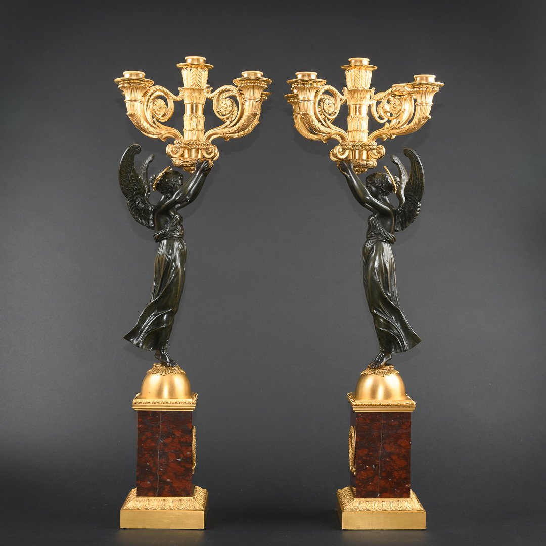 Imposing Pair Of Empire French Candelabra With Winged Victory-photo-3