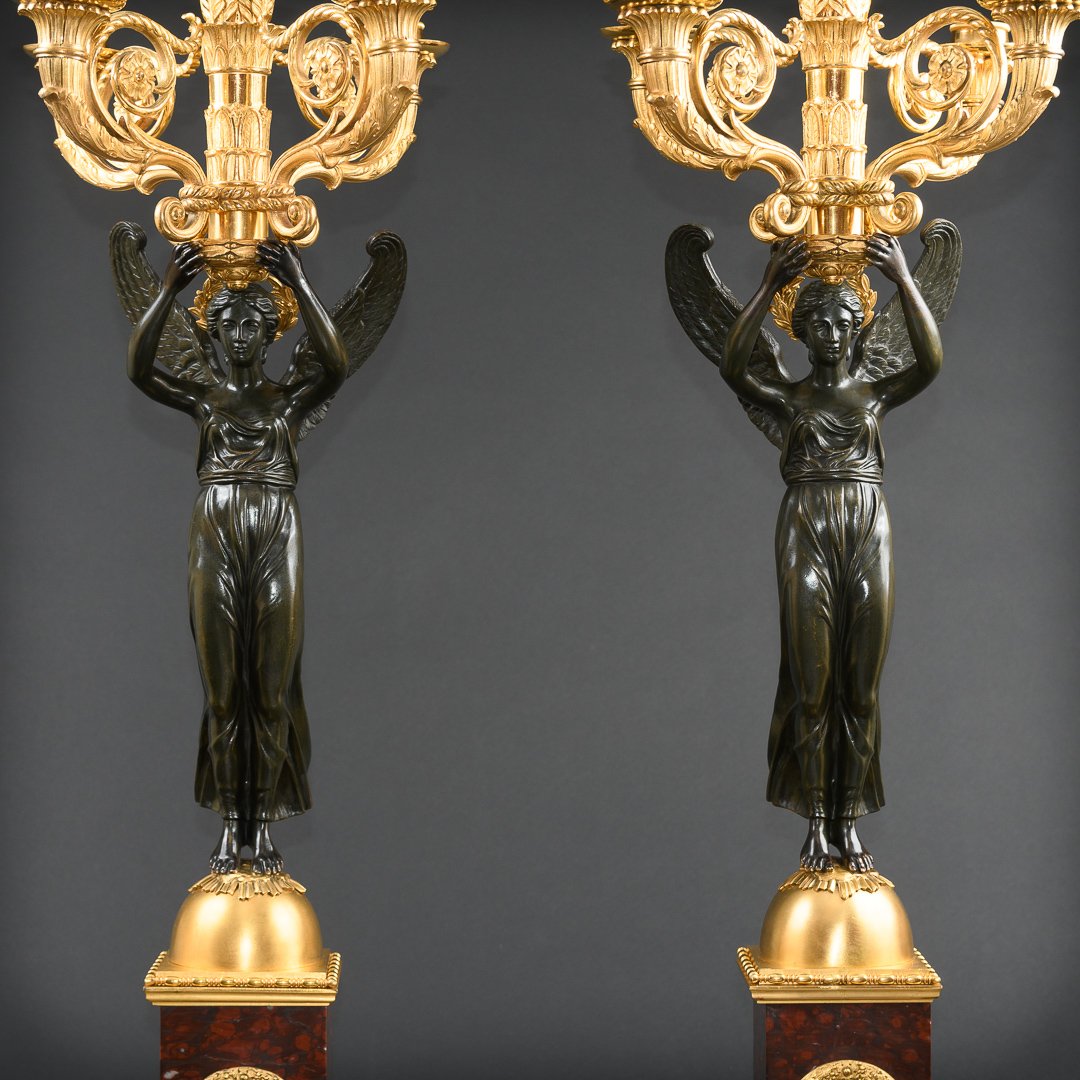 Imposing Pair Of Empire French Candelabra With Winged Victory-photo-4