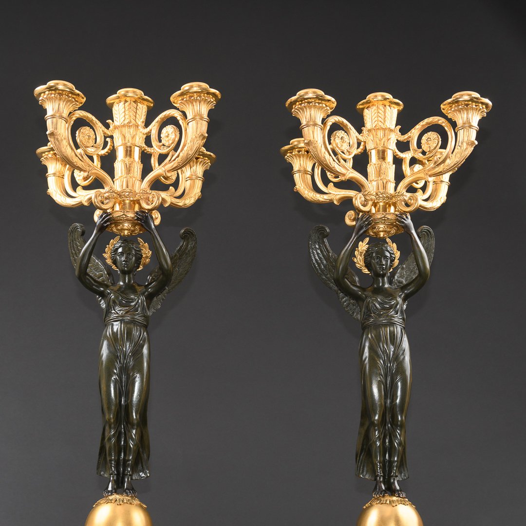 Imposing Pair Of Empire French Candelabra With Winged Victory-photo-1