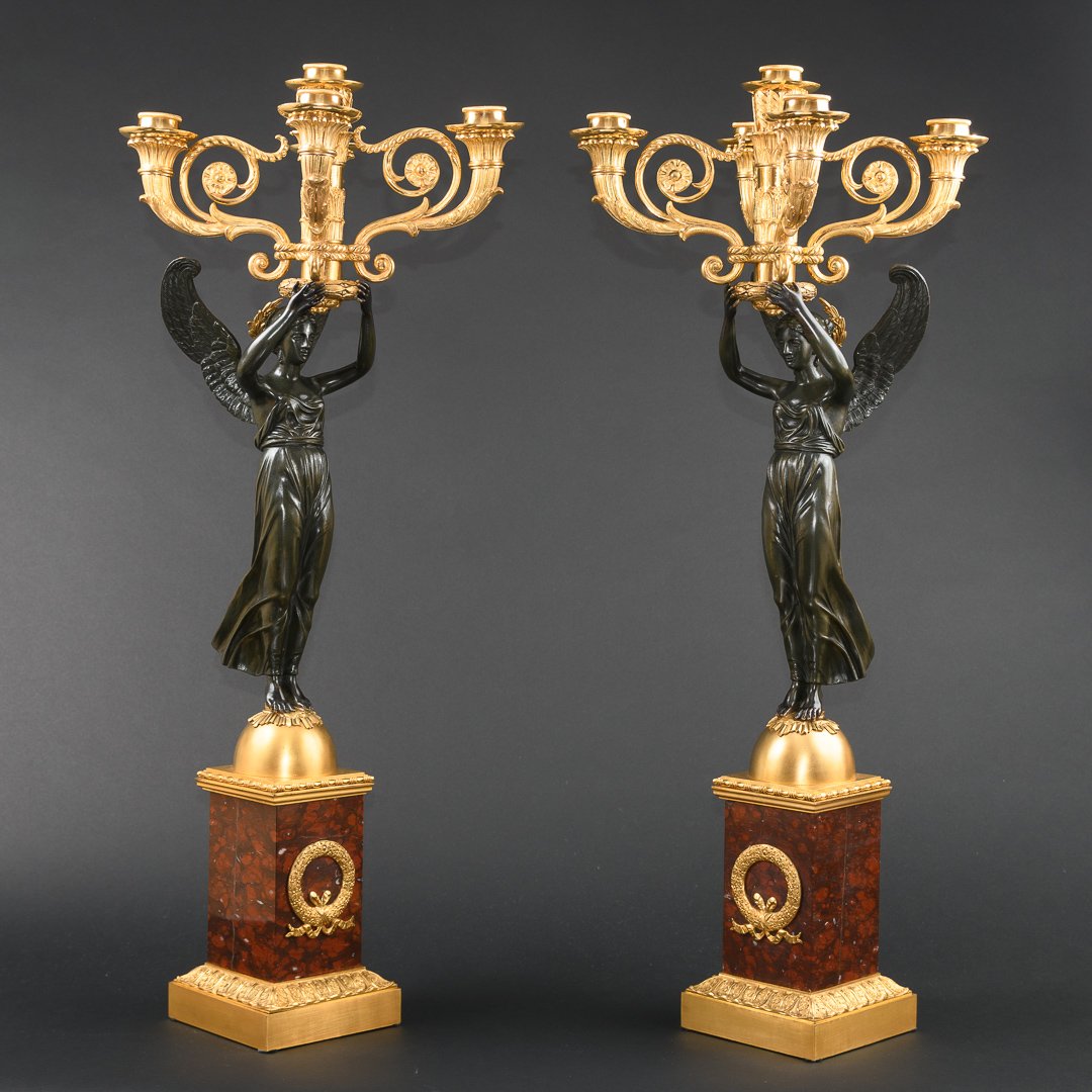 Imposing Pair Of Empire French Candelabra With Winged Victory