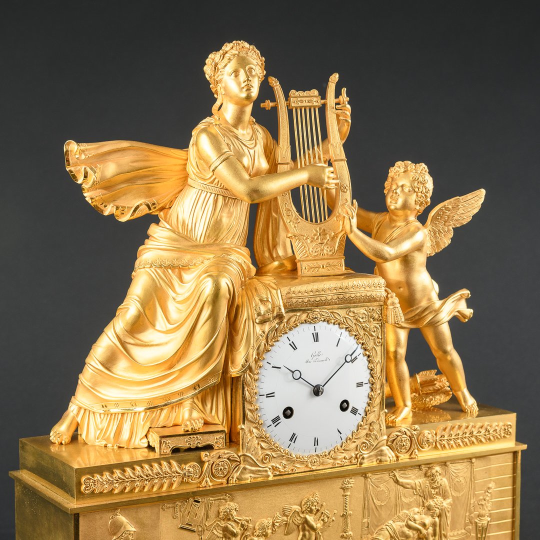  Signé Claude Galle - Pendule Extraordinaire Empire Avec Erato &  Eros -photo-4